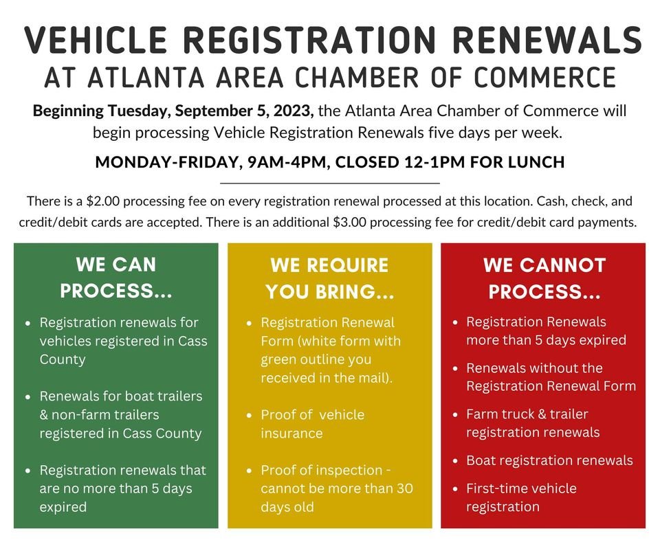 Atlanta Chamber to begin Vehicle Registration Renewals Five days a week